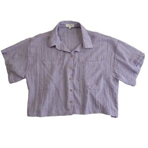 Love Notes Top Womens M Pastel Purple Button Up Gauzy Cropped Lightweight Boxy